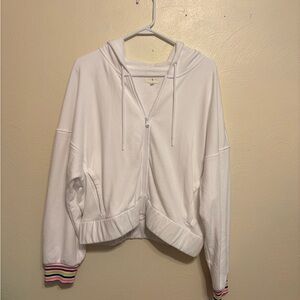 Lou & Grey White Varsity Jacket with Rainbow Cuffs